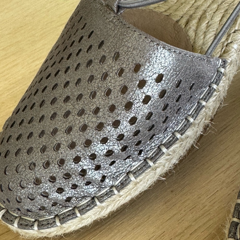 Eileen Fisher Metallic Taupe Perforated Espadrille Flats - Picture 2 of 6